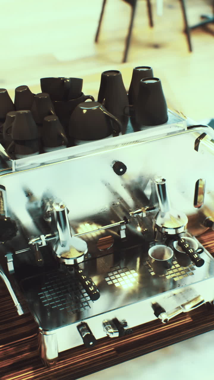 Macchina da caffè pronta a preparare in un bar alla moda in un'atmosfera accogliente