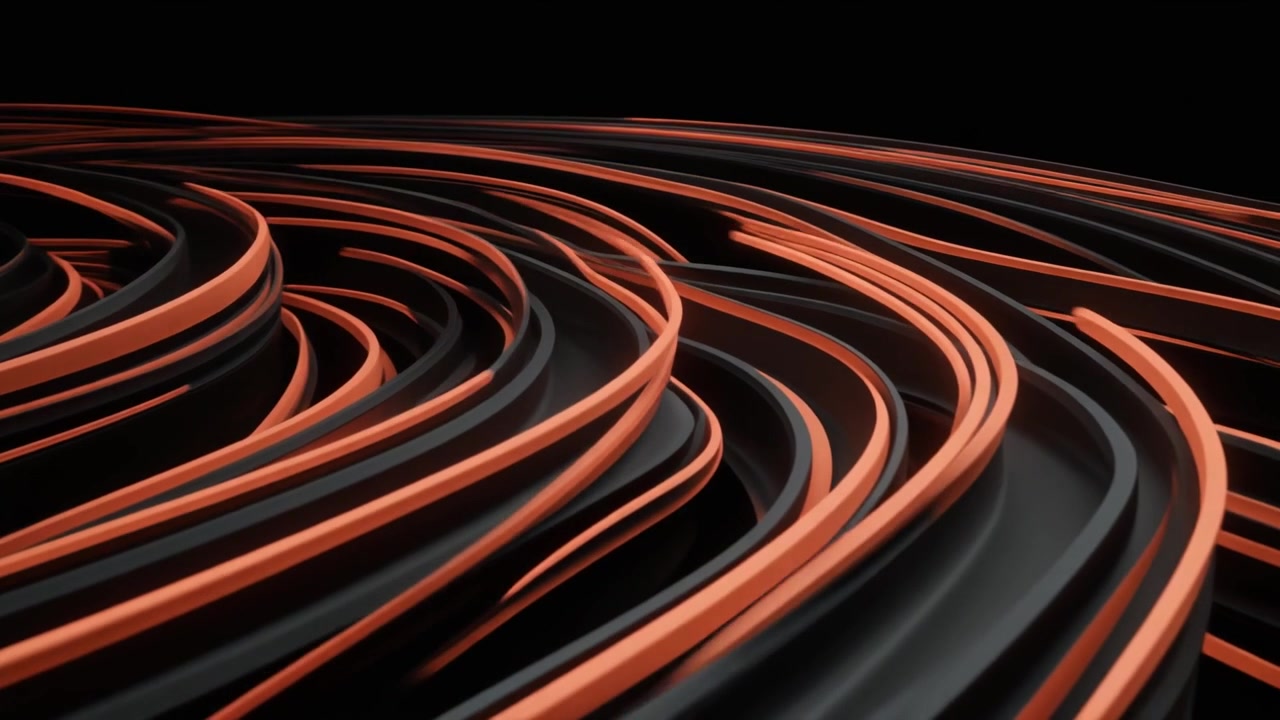 Abstract 3D Animation of Flowing Orange and Black Curves