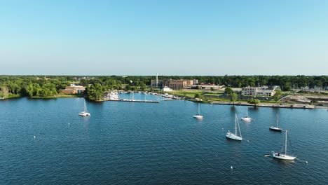 tilting over muskegon lake to show shaw-walker in the distance