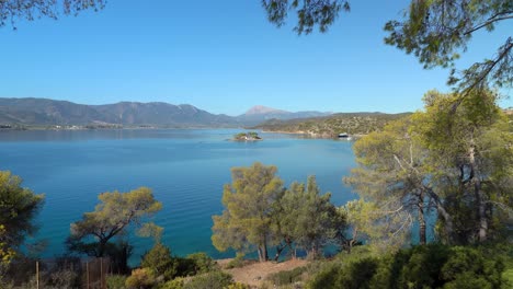 small church in the inland waters of poros island in greece