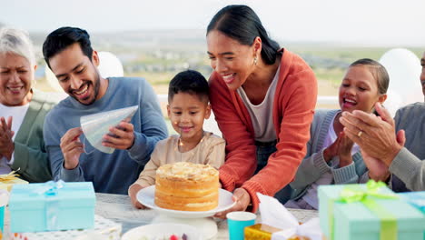 happy family, birthday and singing with applause