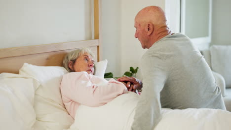 Elderly,-couple-and-kiss-forehead-in-bed