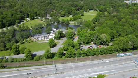 aerial view of the famous slottskogen park, a place for relaxation and recreation in central gothenburg, sweden - drone