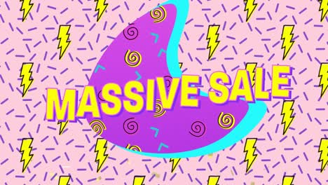 animation of massive sale text over retro vibrant pattern background