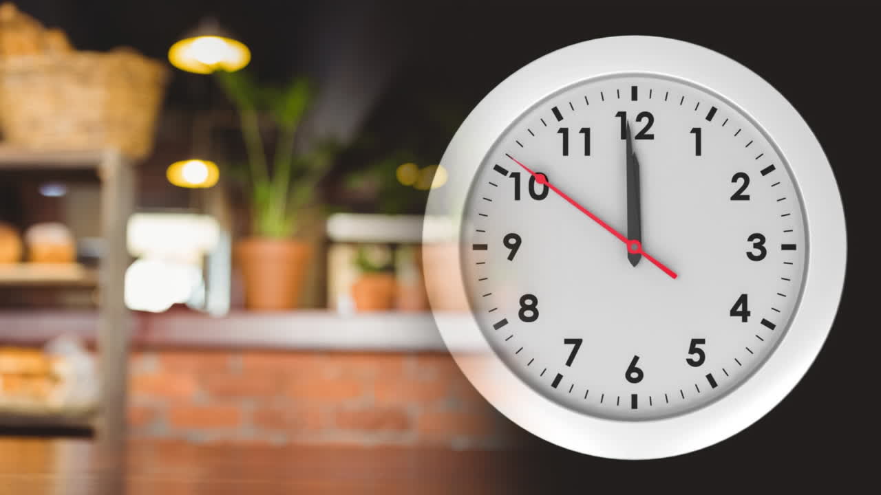 animación del reloj moviéndose sobre la encimera de la barra