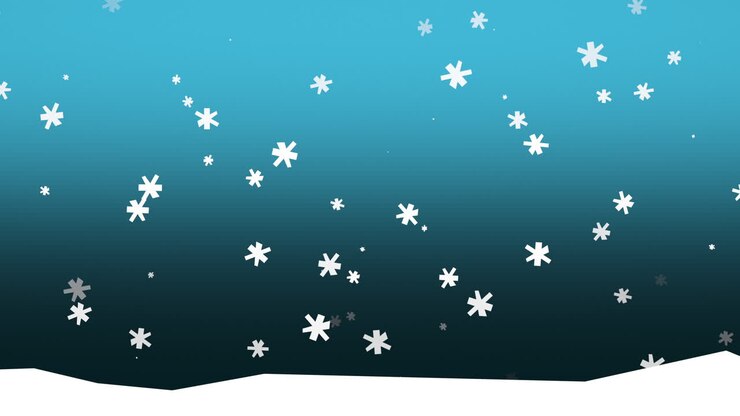 Falling white snowflakes in blue night sky