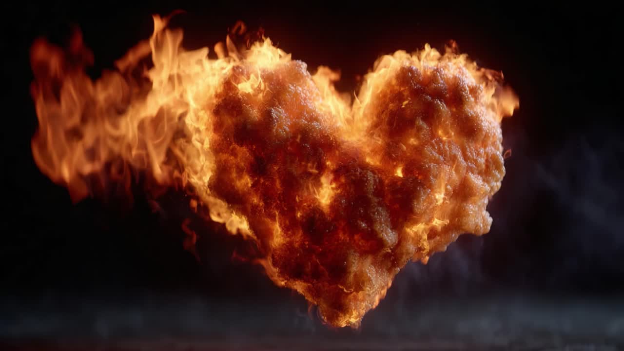A Fiery Heart: Capturing the Essence of Passion and Energy Through Flames Emanating from a Heart-Shaped Form in an Explosive Display of Warmth and Intensity