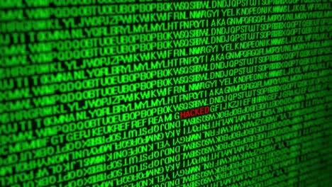 animación de código de datos que muestra un mensaje de peligro al hackear la pantalla de la computadora