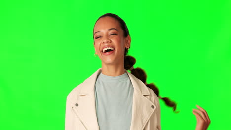 Wink,-green-screen-and-face-of-a-woman-in-studio