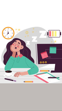 mujer cansada en su escritorio