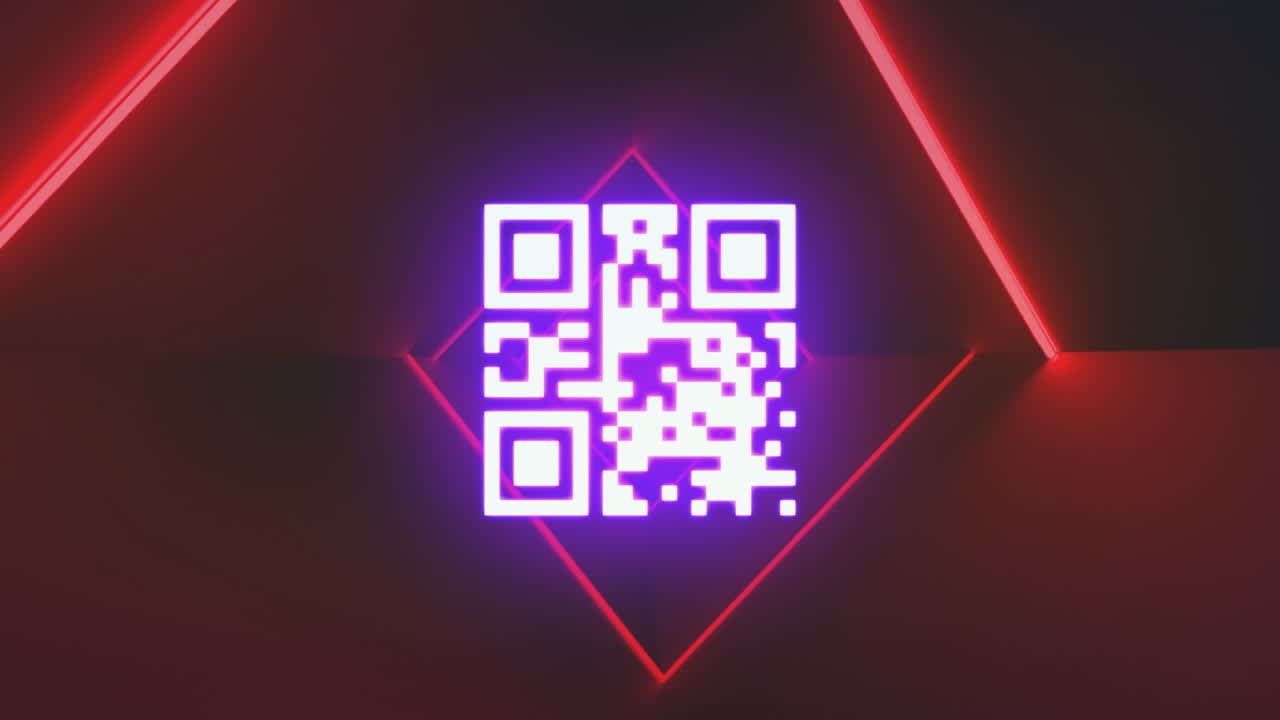 Animation of neon shapes and qr code in red space