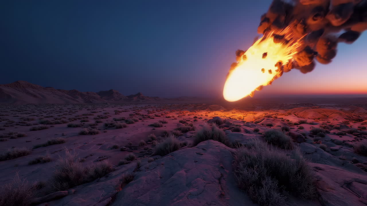 사막 풍경 에 있는 운석 충돌