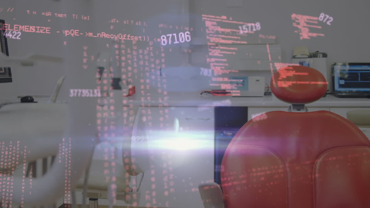 Animation of numbers and data processing over dentist office