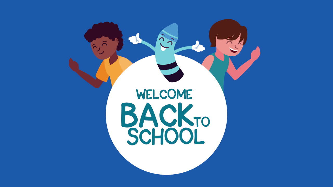 아이들과 연필로 학교에 돌아오는 인사