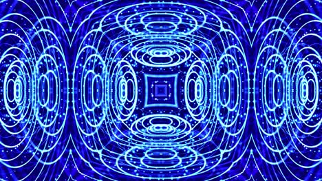 tema abstracto de microworld o nanotecnología. 4k bucle de ciencia ficción 3d fondo con efectos de luz. partículas azul brillante forman líneas, superficies, estructuras simétricas complejas como en el caleidoscopio.
