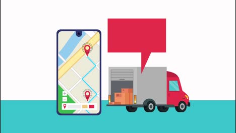 delivery logistic service with map in smartphone and truck