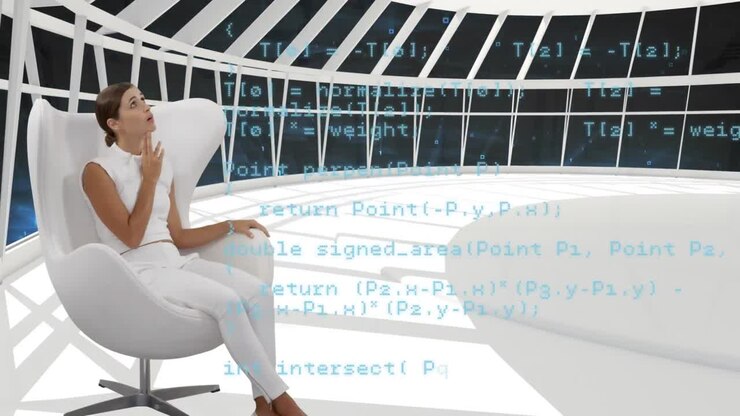 Woman sitting in a white room