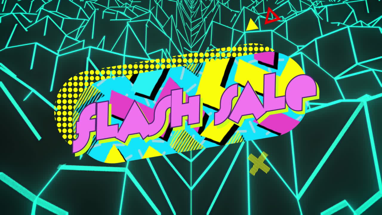 디지털 산 지형 위의 슬래시 판매 텍스트의 애니메이션