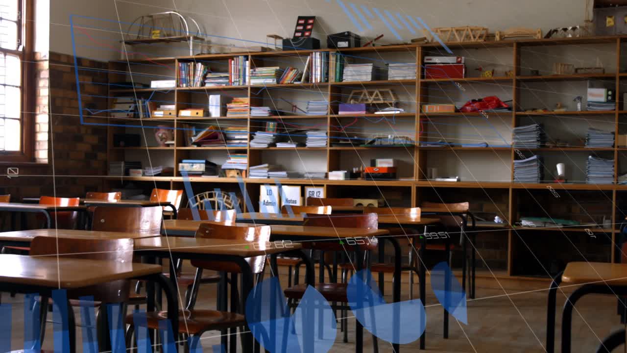 빈 교실에서 금융 데이터 처리의 애니메이션