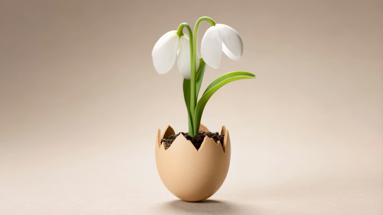 Snowdrop Flower Growing from a Cracked Eggshell