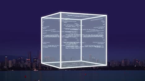 Animation of data processing over cityscape