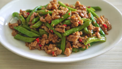 stir-fried french bean or green bean with minced pork - asian food style