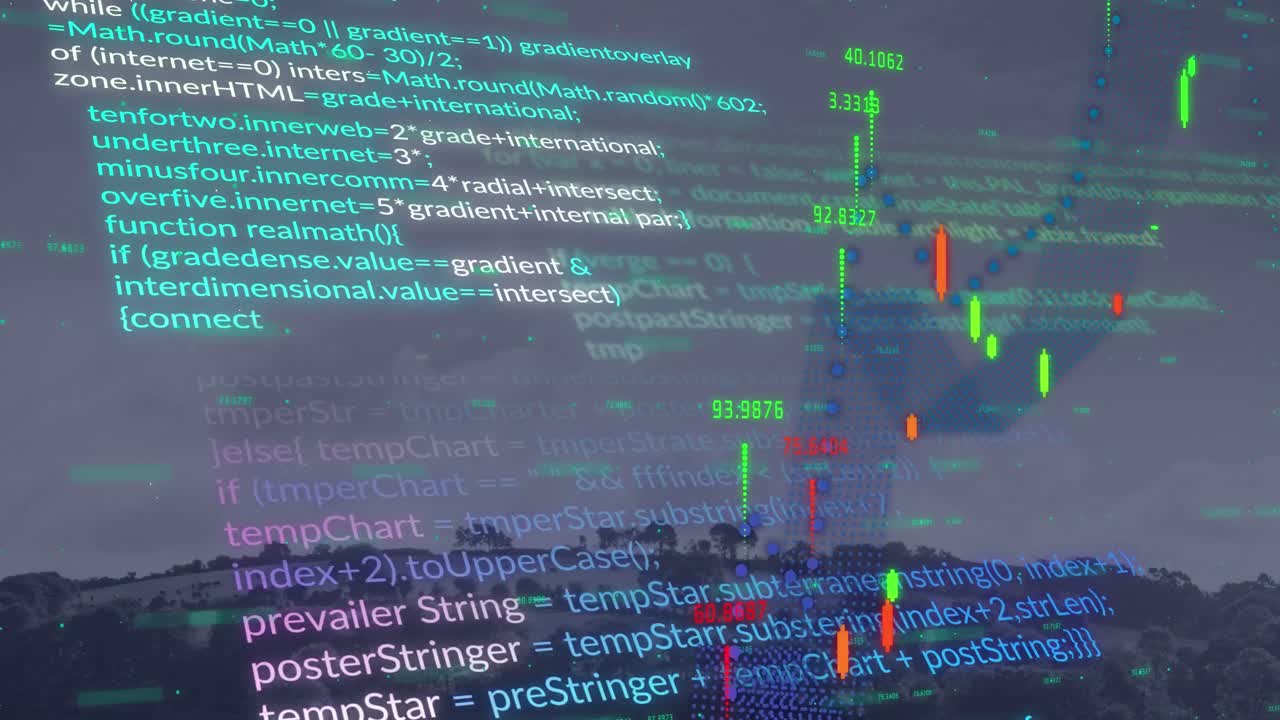 풍경에 대한 금융 데이터 처리의 애니메이션