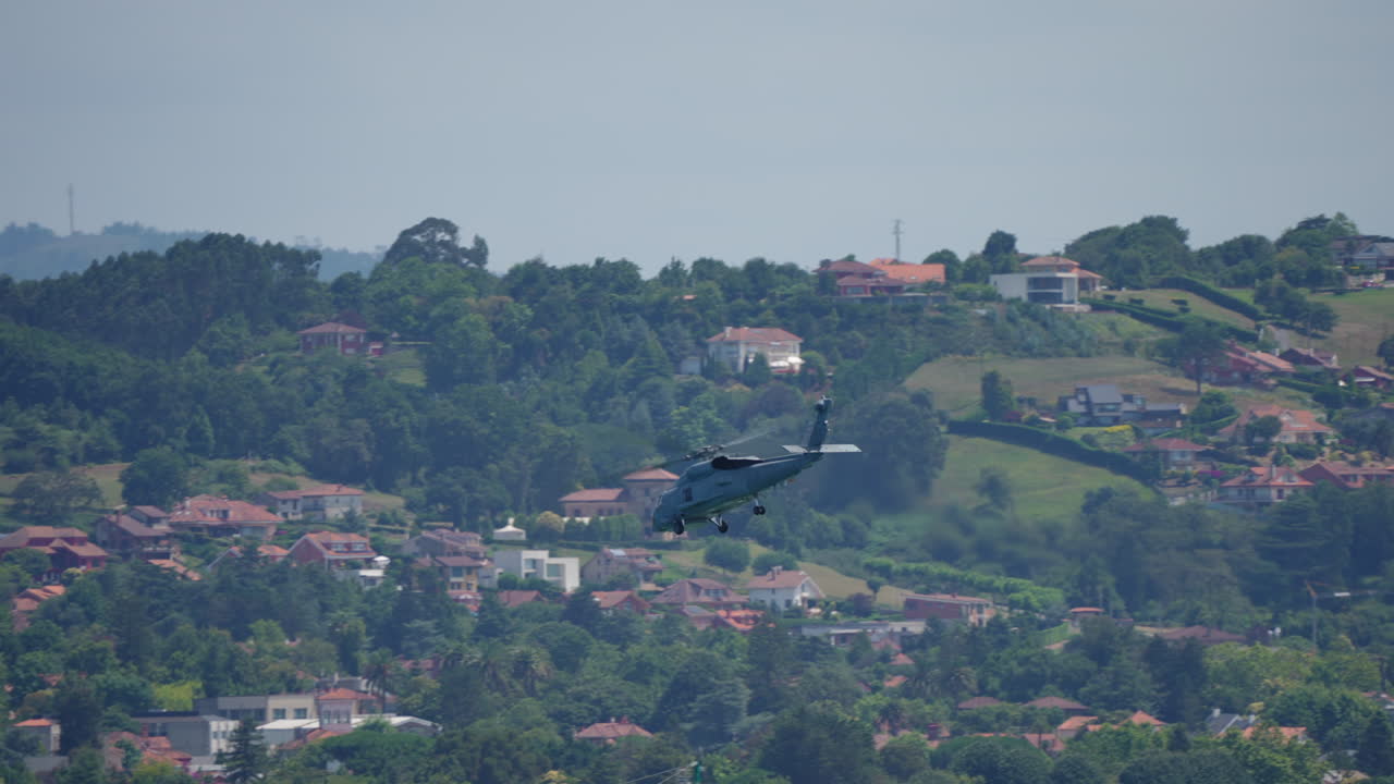 Helicopter flying over a residential area