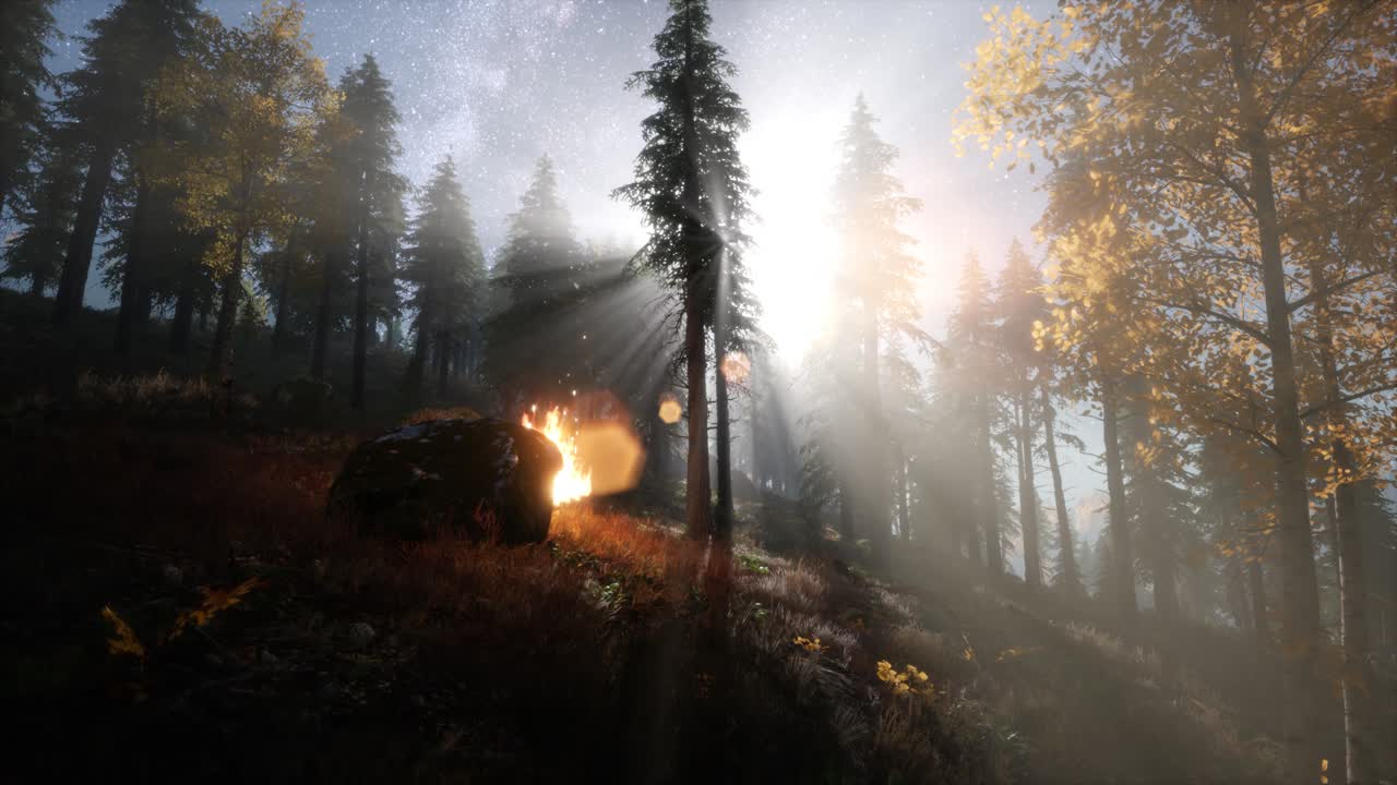 Lägereld vid berg
