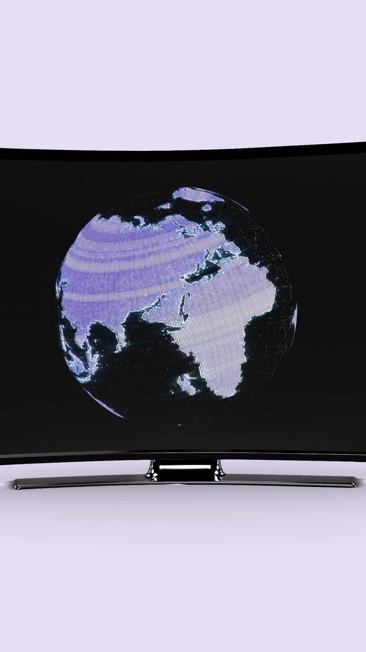 Animasjon av TV med globus på rosa bakgrunn