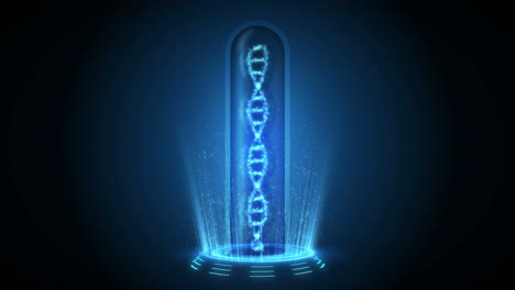 dna helix molecule loop animation. dna chromosome concept. hologram elements of digital technology. medical infographic. high tech future design.