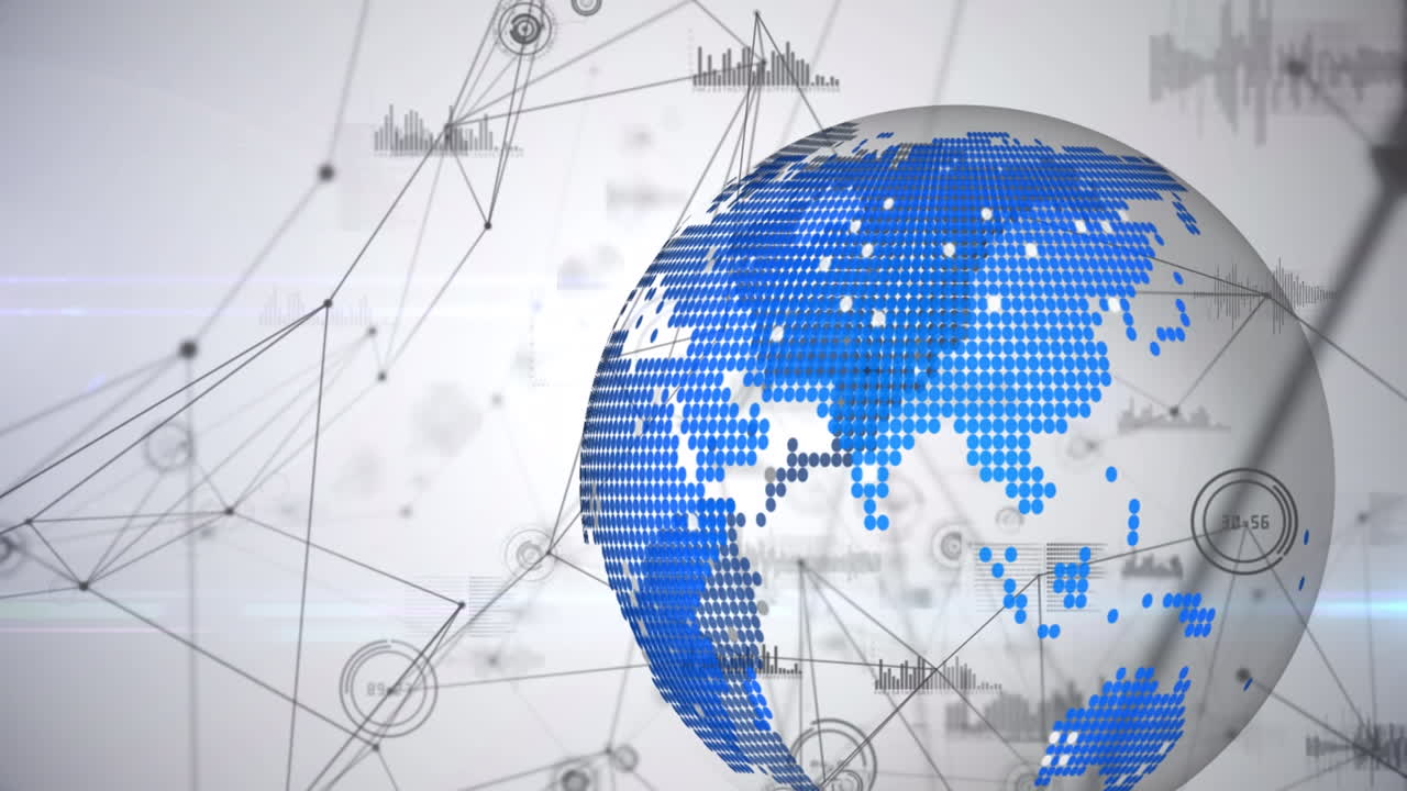 연결 네트워크를 통해 지구의 애니메이션과  ⁇ 색 배경의 데이터 처리