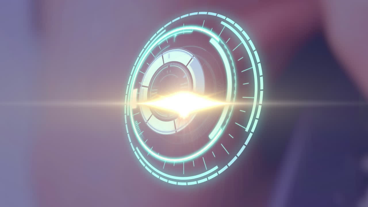 Animation of rotating safe lock over light trail on blurred background