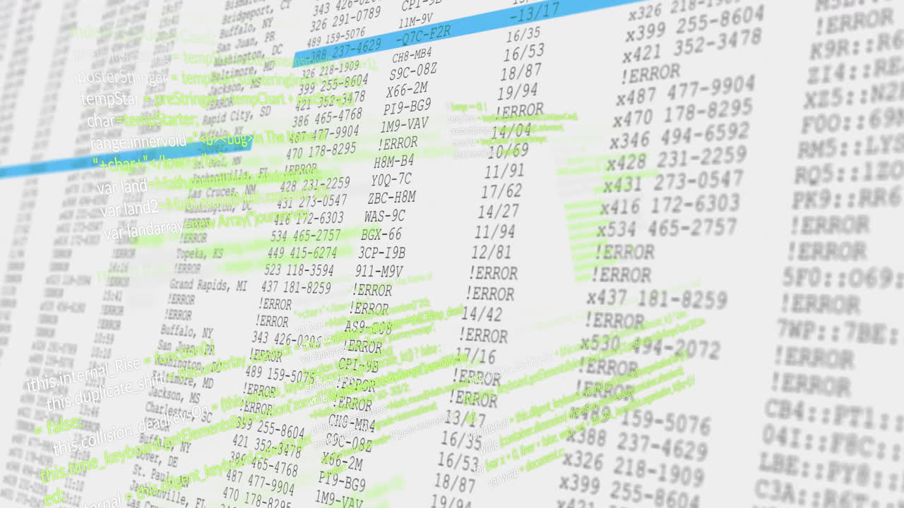 Processing data, animation highlighting errors in numerical spreadsheet entries
