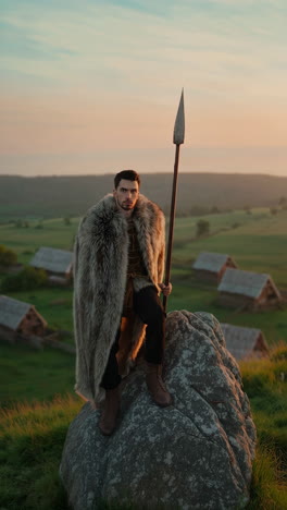 medieval warrior at sunrise