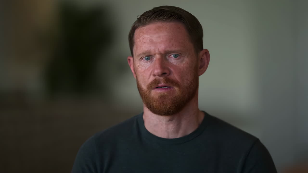 Portrait of a man with red hair and beard looking at camera