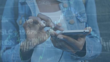 animation of financial data processing over person using smartphone