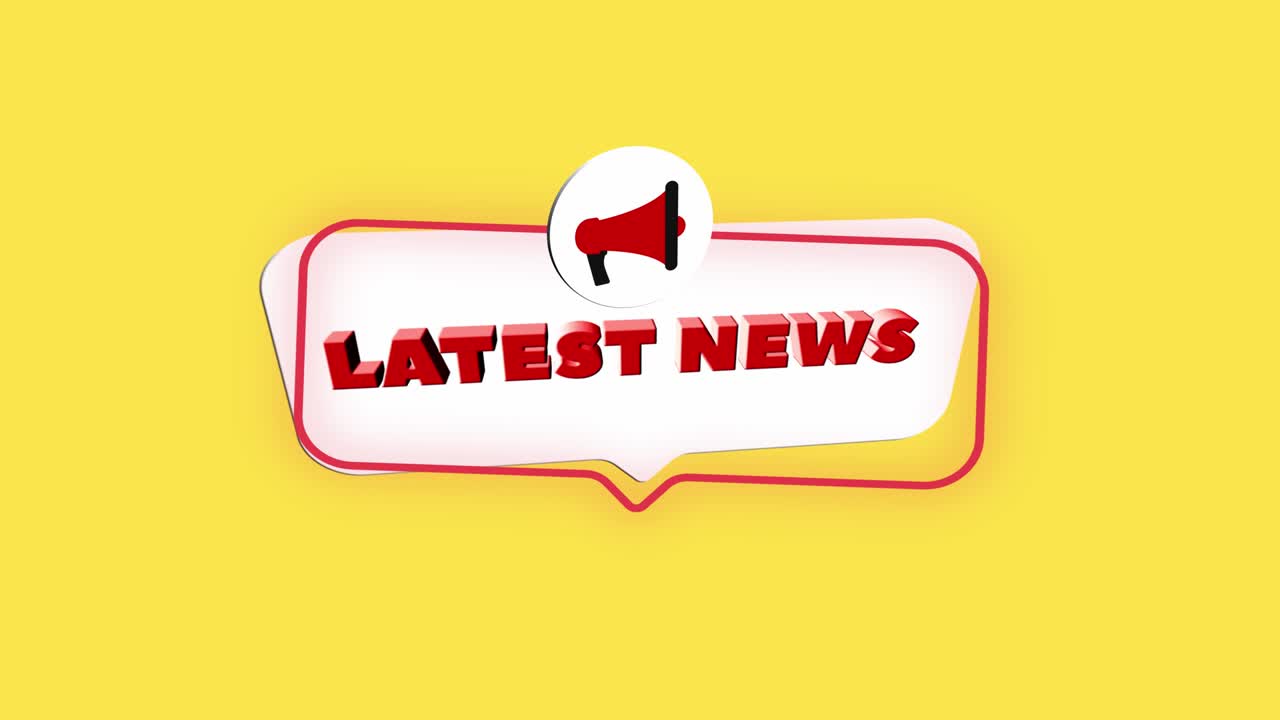 3d realistic style megaphone icon with text Latest news isolated on yellow background. Megaphone with speech bubble and latest news text on flat design. 4K video motion graphic