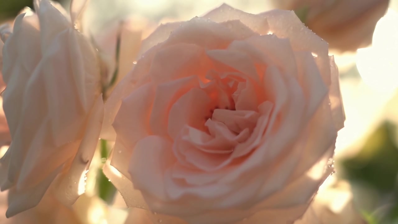 Primo piano di una rosa rosa pallido con gocce di rugiada