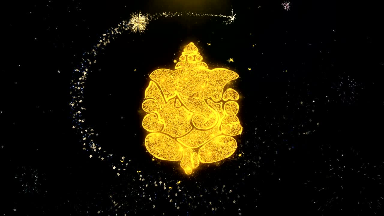 Diwali Element Sky Firework Written Gold Particles Exploding Fireworks Display