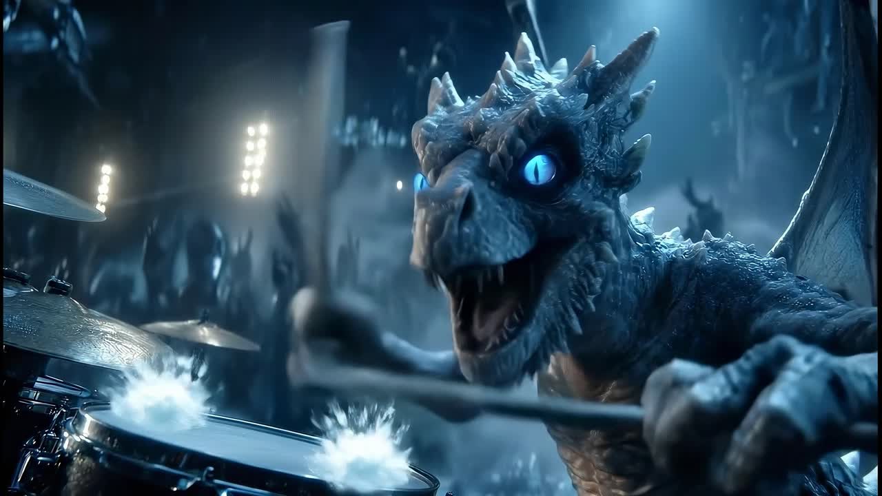Dragon playing drums at a concert