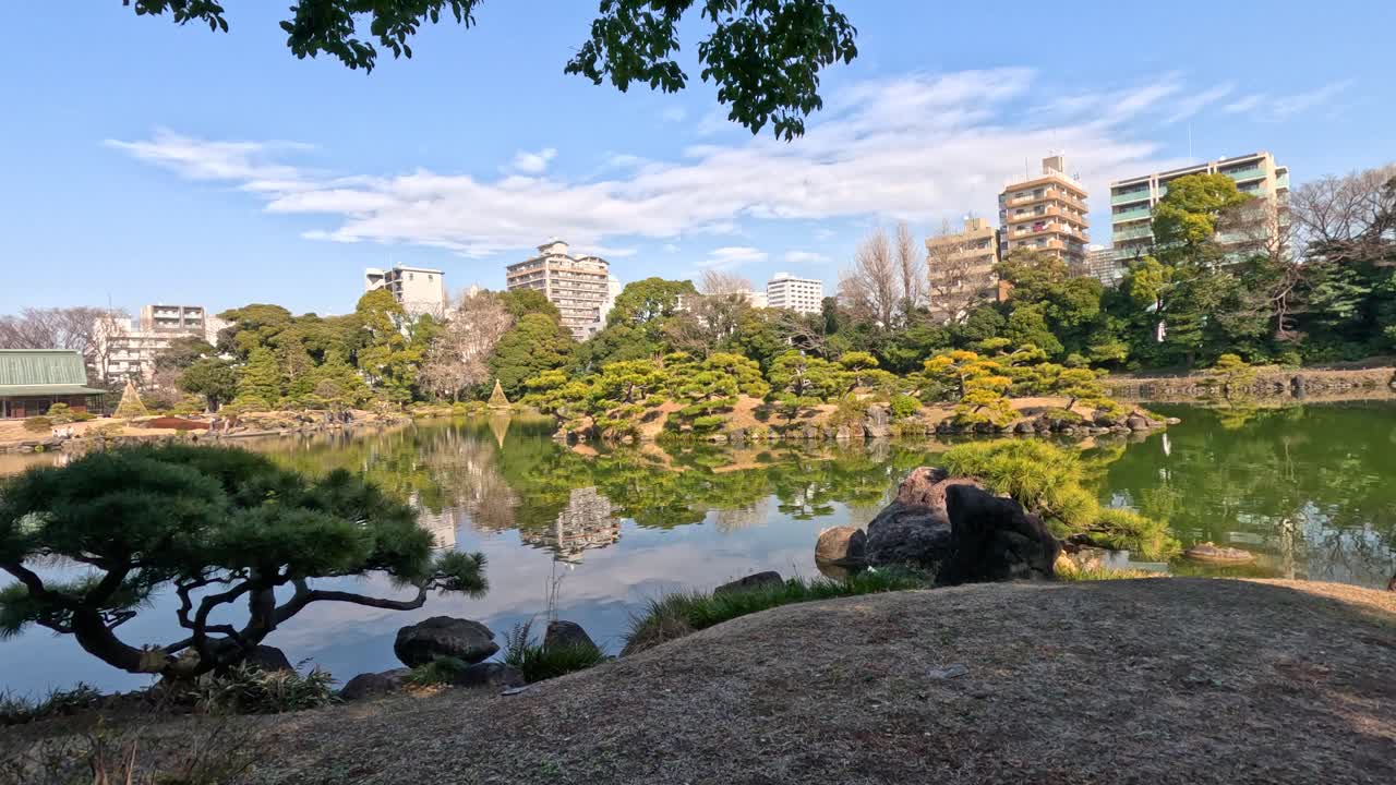 바뀌는 빛으로 평화로운 정원 장면