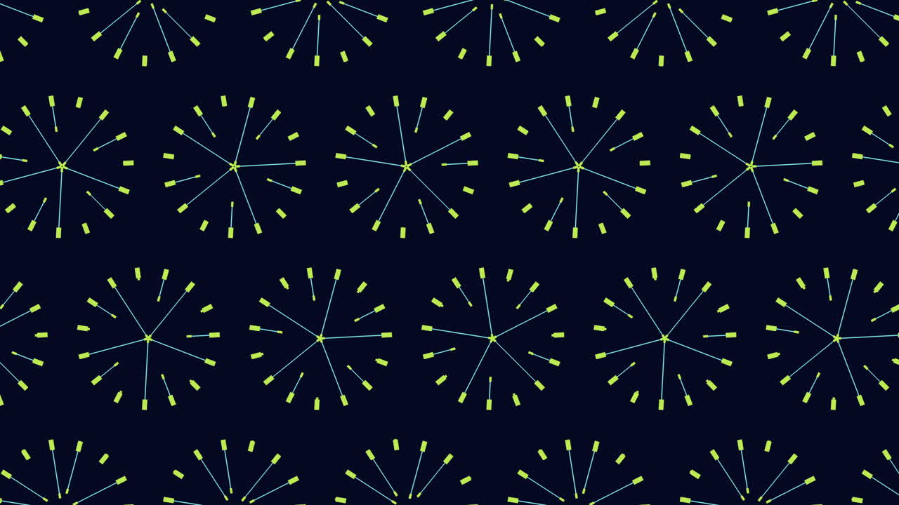 Abstract radial fireworks pattern animation on dark blue seamless background