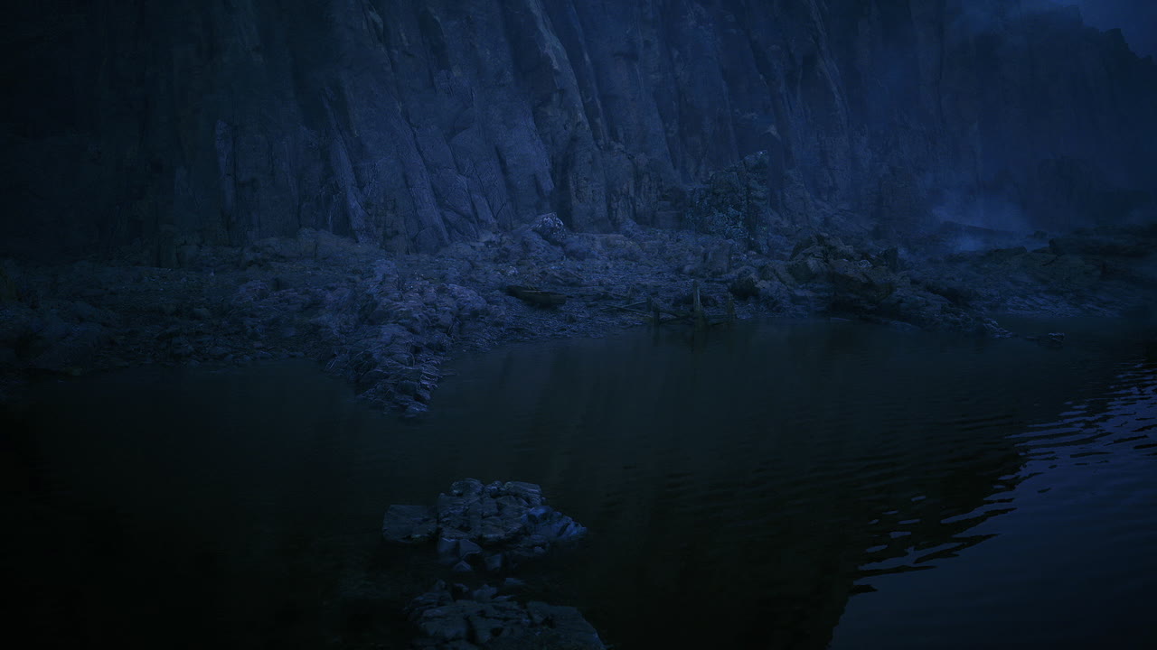 Serene basin reflections nestled amidst jagged cliff lines inspire contemplation
