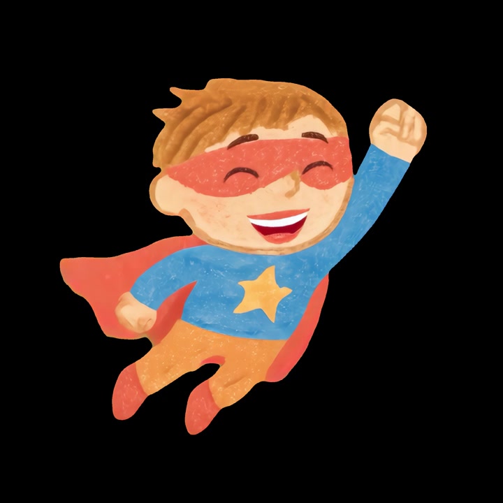 Niño superhéroe de dibujos animados feliz volando