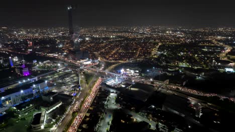 Hyperlapse-of-Via-Atlixcayotl-during-the-night,-one-of-the-main-roads-of-Puebla-City