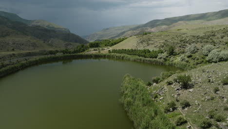 aerial view of tsundi lake at daylight in tmogvi, georgia