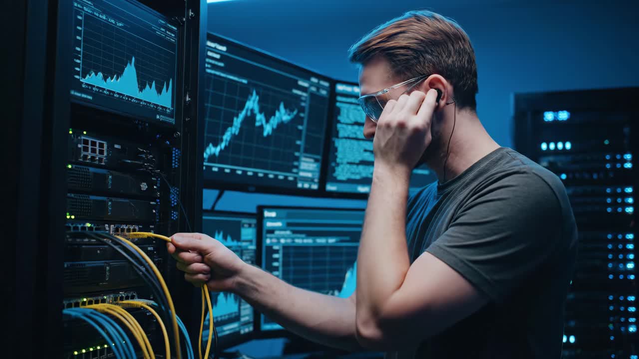 System Administrator Working in a Server Room