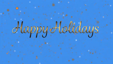 happy holidays text and yellow spots floating against blue background