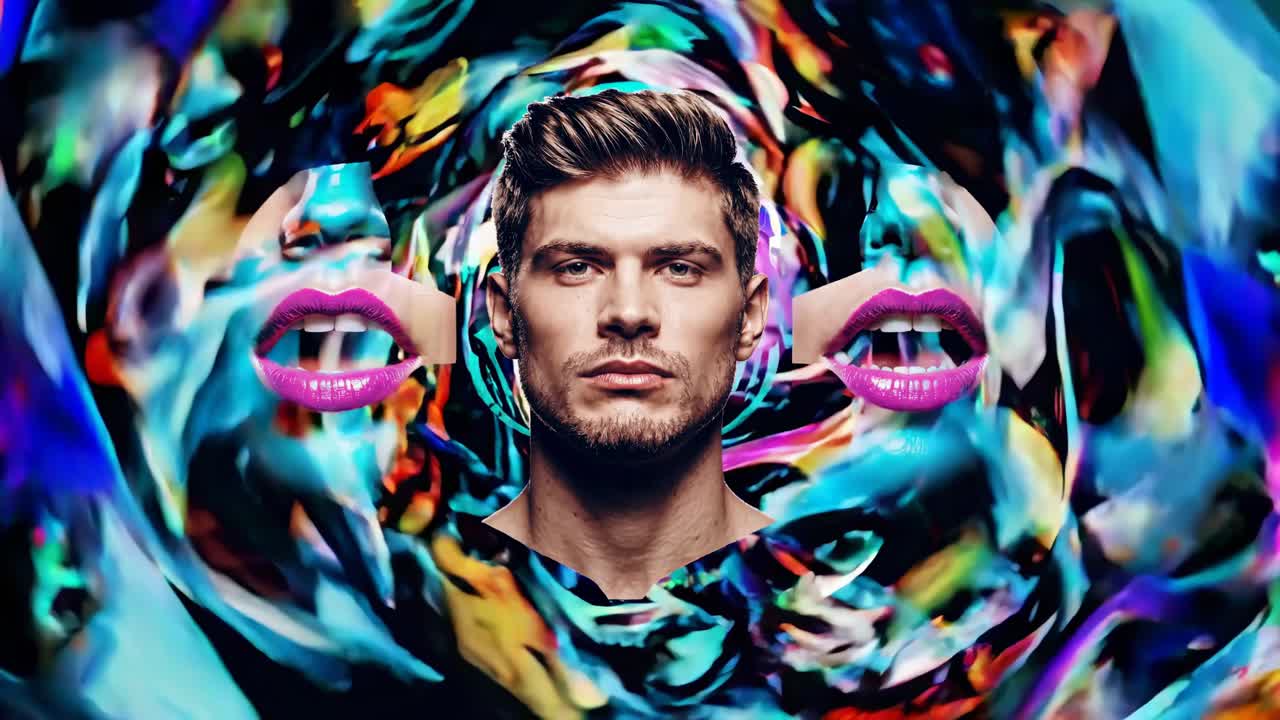 Collage Portrait of a Man with Abstract Female Faces